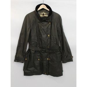 BURBERRY Sz US 8 UK 10 Calverhall Calver Hall Olive Waxed Belted Jacket Coat NWT